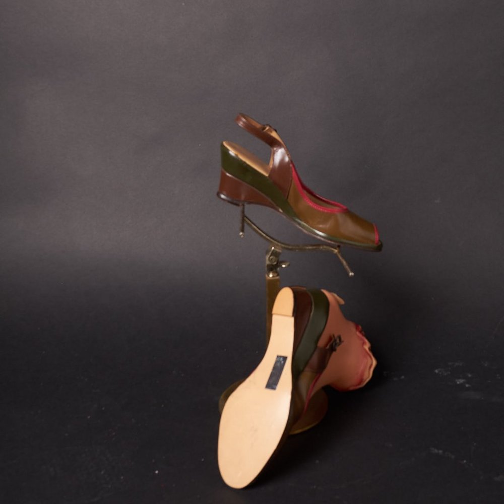 1950s Colored Wedge Peep Toe Heels